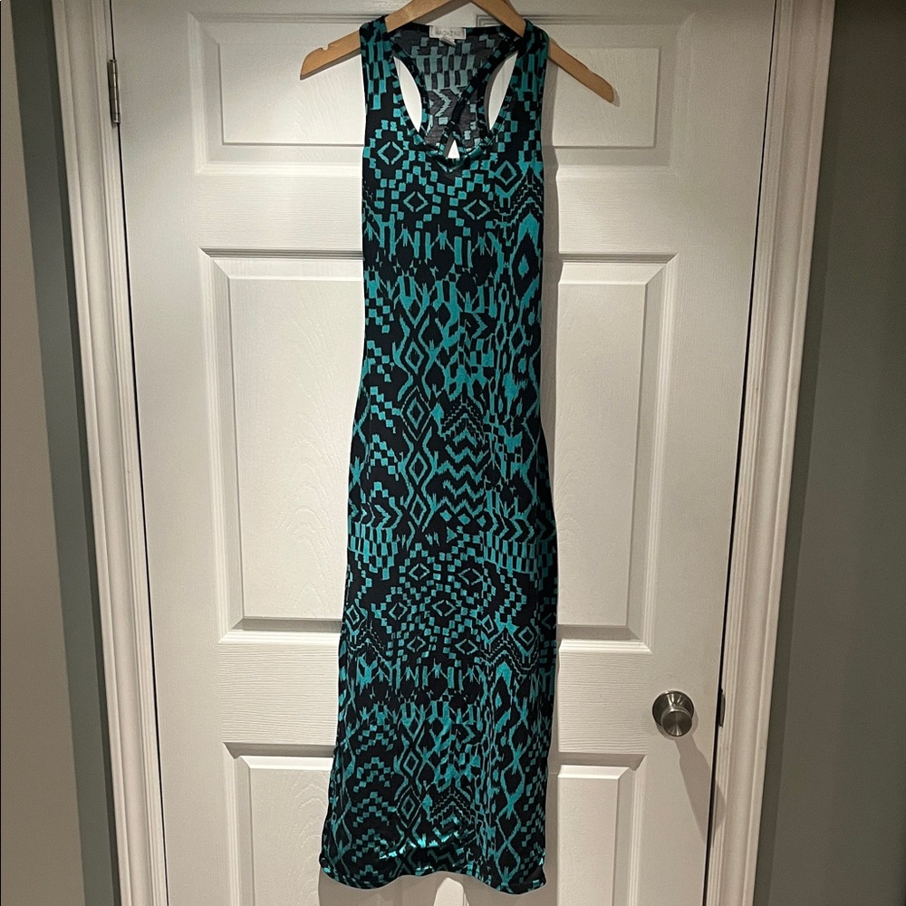 Chic Black and Teal Geometric Maxi Dress